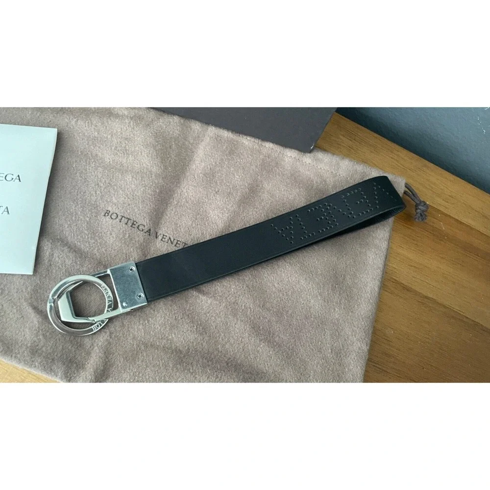 Bottega Veneta Black Perforated Leather Key Chain Key Fob